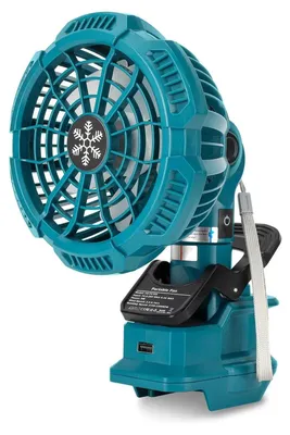 Obrázok produktu pre Bezkefový ventilátor – ventilátor s upínacím mechanizmom pre 18 V akumulátor – 3 rýchlosti – tichý prevádzka (40 dB) – otočný o 360° – USB port – bez akumulátora