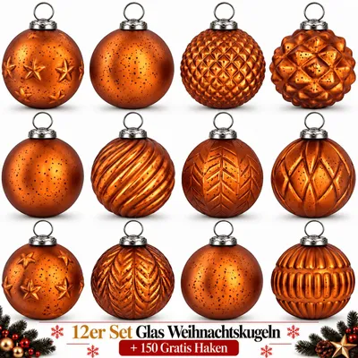 Produktbild von Weihnachtskugeln Glas 12er Set Christbaumkugeln Baumschmuck Weihnachten I189