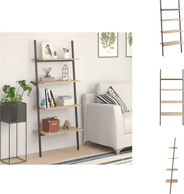 Produktbild von vidaXL Leiterregal mit 4 Böden Hellbraun und Schwarz 64x34x150,5 cm -  Bücherregale & Bücherschränke