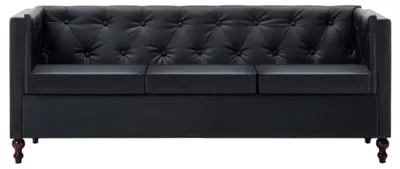 Produktbild von vidaXL Chesterfield-Sofa 3-Sitzer Kunstlederbezug Schwarz