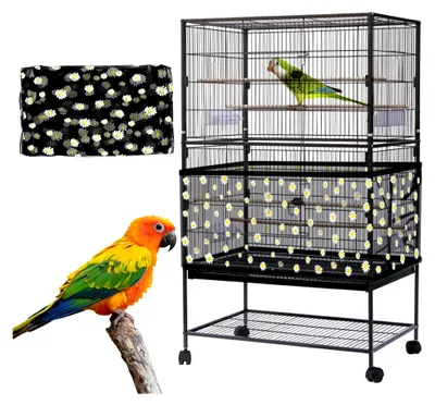 Produktbild von Verstellbare Vogelkäfigabdeckung, Extra großer Samenfänger für Vogelkäfige, Kordelzug-Vogelfutternetz für Kleintiere, Abdeckung für runde und quadratische Käfige
