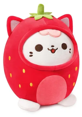 Immagine prodotto di Peluche a forma di gatto, fragola, 20 cm, rosa, morbido, ideale come regalo per bambini
