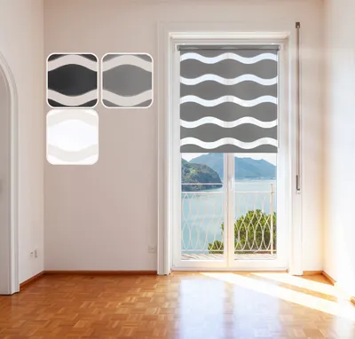 Produktbild von Doppelrollo "Wave", Grau 95x150cm Duo-Rollo Klemm-Fix mit Klemmträger, Fenster-Rollo/Seitenzug-Rollo ohne Bohren