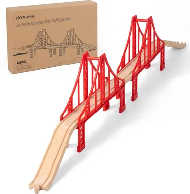 Produktbild von Holz Eisenbahn Zubehör Set, doppelte Hängebrücke, für Kleinkinder 3-5 Jahre, kompatibel mit allen Marken
