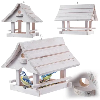 Immagine prodotto di Mangiatoia per uccelli casetta per uccelli - Legno - Bianco - Appendibile per giardino e balcone