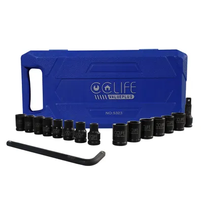 Produktbild von CCLIFE 16tlg 1/2" Schlagschrauber Nüsse Set, 10-24mm Cr-Mo Sechskant Kraft Nuss Steckschlüssel Schlagnuss