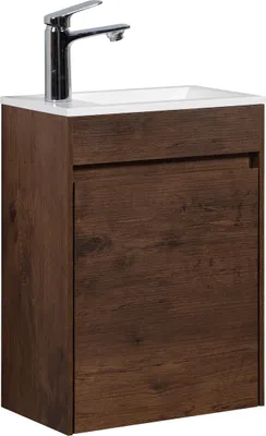 Produktbild von Badplaats Gäste-WC Waschtisch Set Sinta 40 x 22 cm Walnuss Braun - Badmöbel Set mit Waschbecken und Unterschrank, Vormontiert und mit Soft-Close