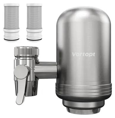 Wasserhahnfilter Edelstahl 400 L, 2 Filter, entfernt Chlor & Sand