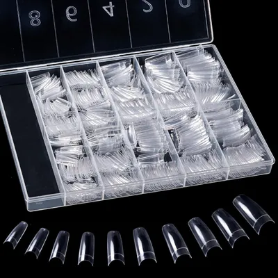 Image de Ongles artificiels français, acrylique, 500 pièces, transparent, tailles 0 à 9