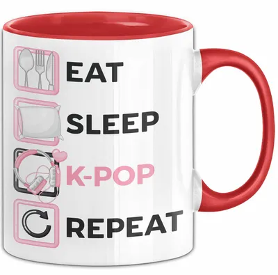 Produktbild von KPop Tasse Geschenk Eat Sleep KPop Repeat Spruch Geschenkidee (Rot)