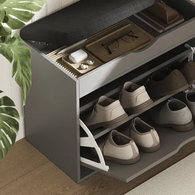 Immagine prodotto di Panca scarpiera da ingresso Vicco Schufy Antracite 60 x 51 cm con 2 scomparti, Model 56661