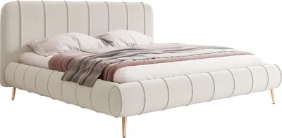 Produktbild von MIRJAN24 Polsterbett Slim XI mit Gold Füße, Dopellbett mit Bettkasten, Leistenlattenrost aus Holz (Farbe: Kronos 38, Größe: 180x200 cm)