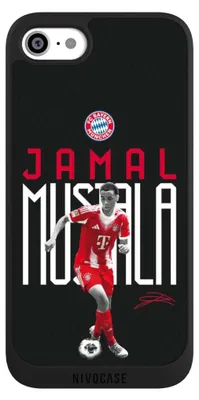 Produktbild von NIVOCASE Handyhülle für Apple iPhone SE (2022)  Hülle NIVOpure Case Schwarz FC Bayern München Offizielles Lizenzprodukt Jamal Musiala