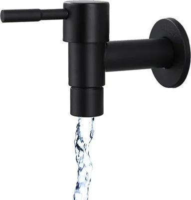Produktbild von Schwarze Edelstahl-Küchenarmatur - Badarmatur - Gartenarmatur - Kaltwasserarmatur - Wandmontage - Außenarmatur