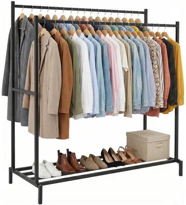 Produktbild von CLP Kleiderständer Karita 2 Kleiderstangen bis je 55 kg belastbar mit Schuhablage Größe 150 cm