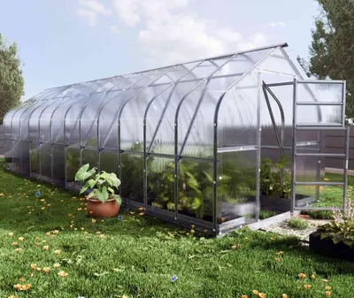 Gewächshaus KLASIKA STANDART 20 (2,5 x 8 m) mit fundament, 6 mm Polycarbonat und dachluken mit autom