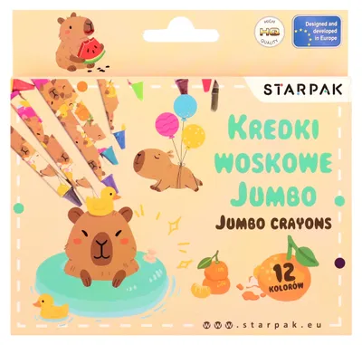 Obrázok produktu pre Voskové pastelky Jumbo, 12 farieb, Kapibara Starpak