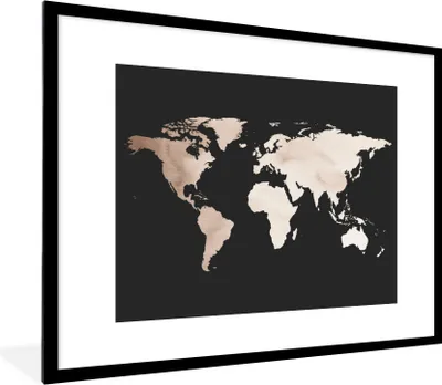 Produktbild von MuchoWow® Gerahmtes Poster Weltkarte - Schwarz und weiß 80x60 cm - Poster mit Schwarzem Bilderrahmen Wandposter Rahmen Foto Bilder - Schlafzimmer-Dekorationen - Fotoposter