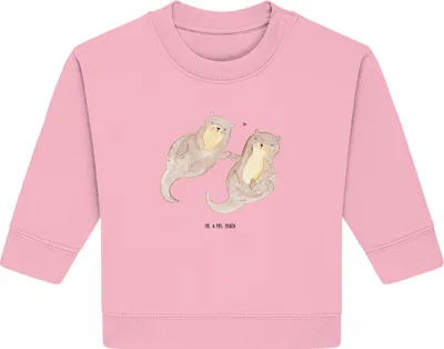 Produktbild von Mr. & Mrs. Panda Organic Baby Pullover Otter Hände halten 6. - 12. Monat - Baumwolle Pink - Geschenk, Liebe, Verliebt, Seeotter, Händchen, Paar, Bullover
