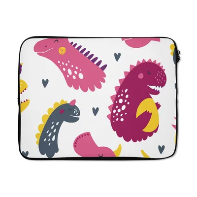 Produktbild von MuchoWow® Laptop Hülle 15 Zoll Dino - Muster - Kind - Rosa - Mädchen Laptoptasche - Laptoptasche - Sleeve - Rundum-Schutz