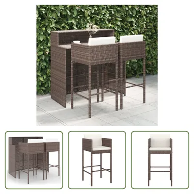 Produktbild von The Living Store 3-tlg. Gartenbar-Set mit Kissen Poly Rattan Braun