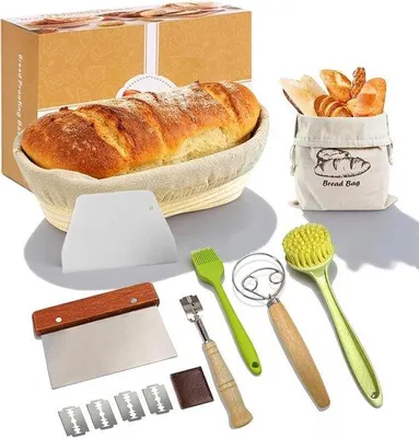 Productafbeelding van dellyy Broodbakset met fermentatiemand, 10-delige set, broodbak-starterset, natuurlijk rotan vlechtwerk, inclusief