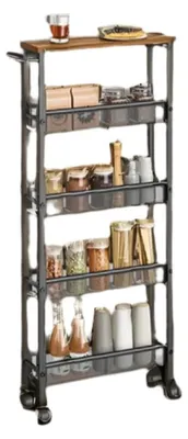 Immagine prodotto di Carrello da cucina a 5 ripiani – struttura sottile su ruote – colore marrone vintage/nero