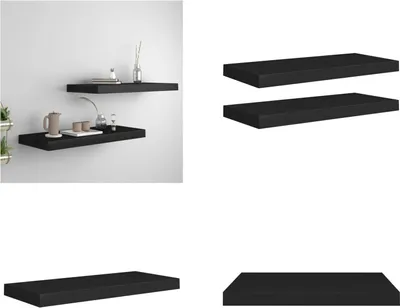 Obrázok produktu pre vidaXL Plávajúce police 2 ks čierne 60x23,5x3,8cm MDF - Nástenná polica - Nástenné police - Plávajúca nástenná polica - Plávajúca nástenná polica