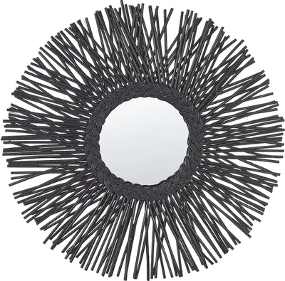 Produktbild von BELIANI Wandspiegel Schwarz Rattan 60 cm Rund Sonnenform Geflecht Zopfmuster Handgefertigt Boho für Wohnzimmer für Schlafzimmer Flur