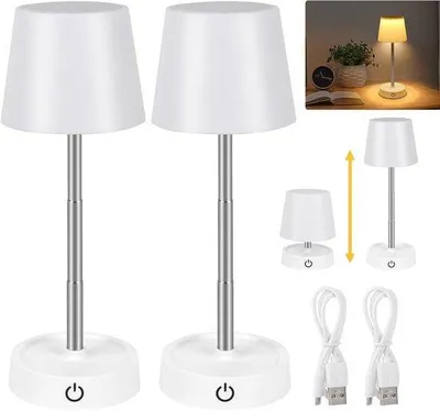Zdjęcie produktu dla Lampa stołowa LED - Biała - Regulowana - Bezprzewodowa i z możliwością regulacji jasności - Idealna do sypialni i na kemping