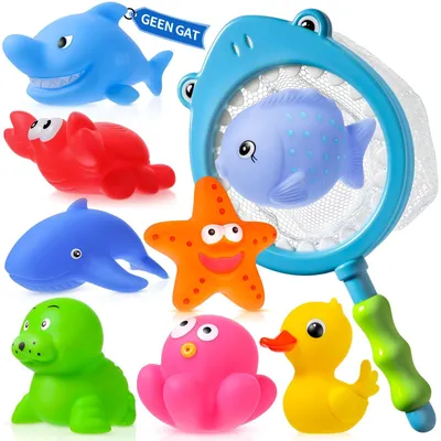 Produktbild von Badspielzeug Badewannenspielzeug Wasserspielzeug - Tiermotiv - Meerestiere - Schimmelfrei und lochfrei - Mit Haifischnetz