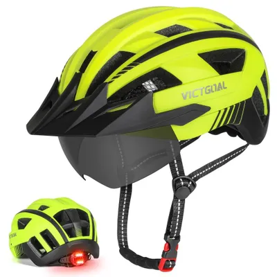 Produktbild von VICTGOAL Fahrradhelm mit Visier für Herren Damen, LED Rücklicht und Brille