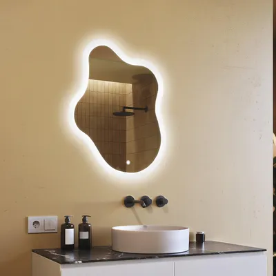 Produktbild von Badspiegel 74x94cm - Unregelmäßigmit LED Beleuchtung - LED Dual und Touchsensor