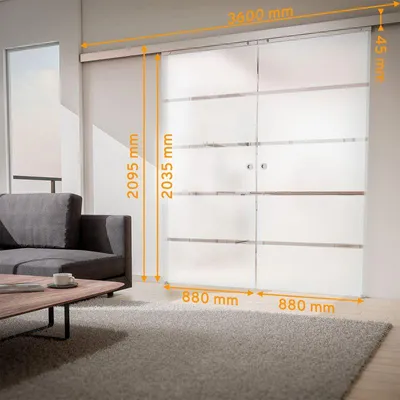 Produktbild von inova Doppelflügelige Glasschiebetür 1760 x 2035 mm, Blockstreifen, Komplettset mit Griffmuschel, ohne Softclose
