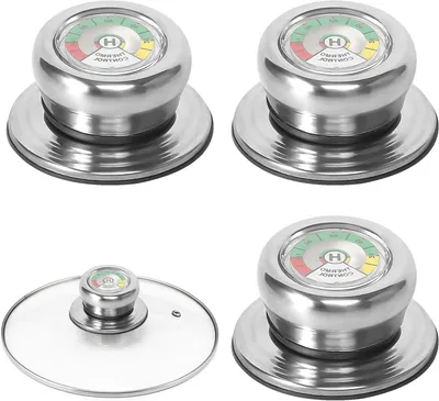 Productafbeelding van Pannendekselgreep met thermometer - Dekselknop set - Nauwkeurig koken - Geïntegreerde temperatuurmeter - 3 stuks - Zilver