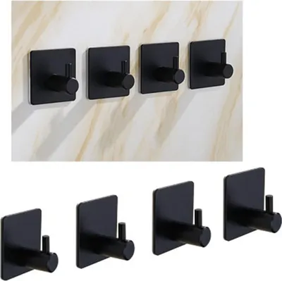 Imagen del producto de 4 ganchos adhesivos para colgar ropa, resistentes, con forma cuadrada y de acero inoxidable 304, color