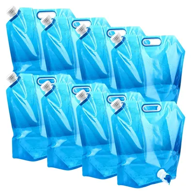 Produktbild von Wasserspeicherkanister 10 Liter mit Auslaufhahn - Faltbarer Wasserspeicher - Tragegriff - BPA-frei - Langlebiges PVC - Für den Einsatz im Freien/Camping
