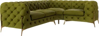 Produktbild von S-STYLE MÖBEL - Chesterfield Ecksofa Nova mit Goldene Metall Füßen aus Olive Samtstoff - Ottomane rechts, B/T/H: 264 cm / 204 cm / 75 cm