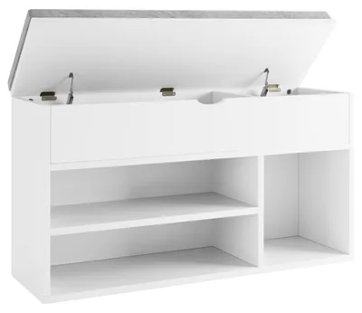 Immagine prodotto di Scarpiera con seduta imbottita e ripiani, ideale per l'ingresso. Colore: bianco