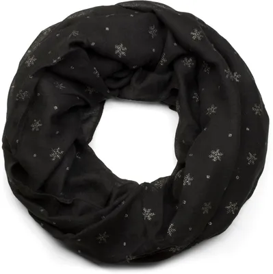 Produktbild von styleBREAKER Damen Loop Schal mit Glitzer Schneeflocken Print, Weicher Schlauchschal Einfarbig, Tuch 01017064