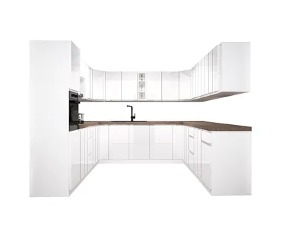 Produktbild von Winkelküche 320 x 200 x 320 cm Einbauküche Küchenblock Eckküche ohne Arbeitsplatte Küchenblock Ohne E-Geräten , Aspen KA19-M320 , Weiß/Hochglanz