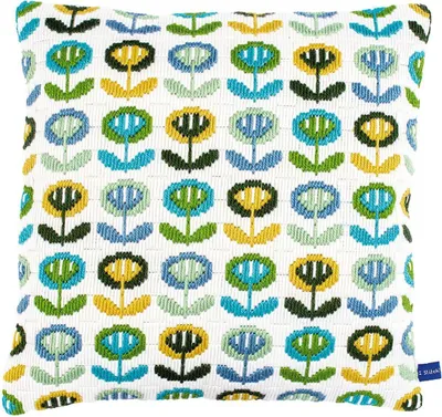 Immagine prodotto di Cuscino decorativo "Fiori" di Vervaco, con motivo ricamato pre-stampato, 40x40 cm