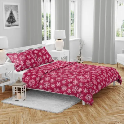 Obrázek produktu pro Vánoční bavlněné povlečení Vločky červené 140x200, 70x90 cm