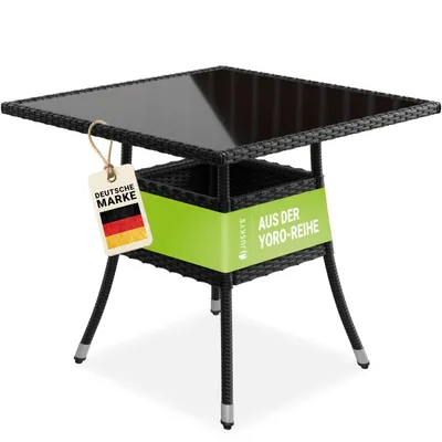 Produktbild von Juskys Polyrattan Gartentisch Yoro eckig - wetterfest 80x80 cm Outdoor Tisch - Schwarz