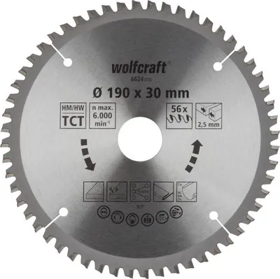 Zdjęcie produktu dla Brzeszczot Wolfcraft do cięć precyzyjnych ø190x30 Z56 6624000