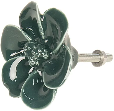 Obrázok produktu pre Clayre & Eef 64279 – kľučka na dvere, priemer 4 cm, zelená keramika s kvetinovým motívom