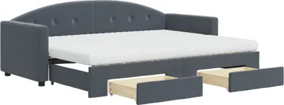 Obrázok produktu pre vidaXL Rozťahovacia denná posteľ so zásuvkami tmavosivá 80x200 cm zamat