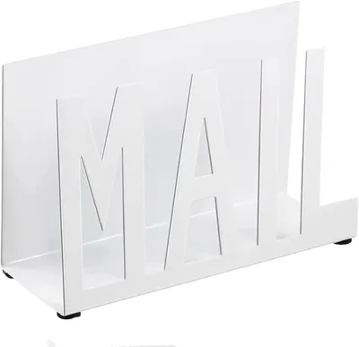 Imagen del producto de Soporte para cartas de metal blanco, con abridor de cartas, para escritorio, 1 unidad, ideal para oficina y hogar