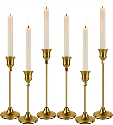 Productafbeelding van Messing gouden kandelaars kandelaar - Set van 6 - Metalen taps toelopende kandelaars houder