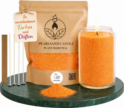 Produktbild von Kerzensand mit Duft 450g Wachsgranulat DIY Kerzen ohne Schmelzen Dochte inkl., Farbe:Orange